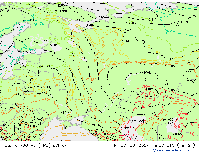 Theta-e 700hPa ECMWF Fr 07.06.2024 18 UTC