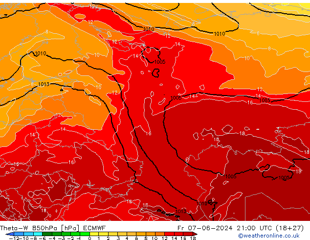 Theta-W 850hPa ECMWF vie 07.06.2024 21 UTC