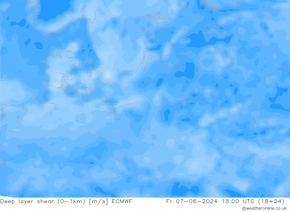 Deep layer shear (0-1km) ECMWF ven 07.06.2024 18 UTC