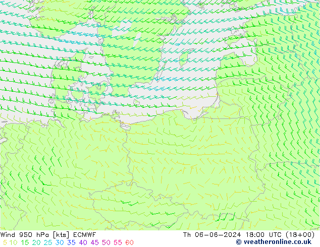 Vento 950 hPa ECMWF Qui 06.06.2024 18 UTC