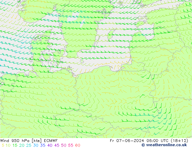 Vento 950 hPa ECMWF ven 07.06.2024 06 UTC