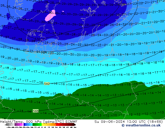 Z500/Rain (+SLP)/Z850 ECMWF Ne 09.06.2024 12 UTC