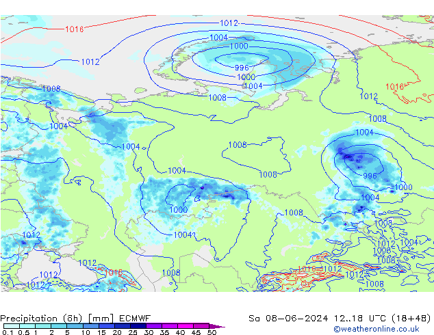 Z500/Rain (+SLP)/Z850 ECMWF Sáb 08.06.2024 18 UTC