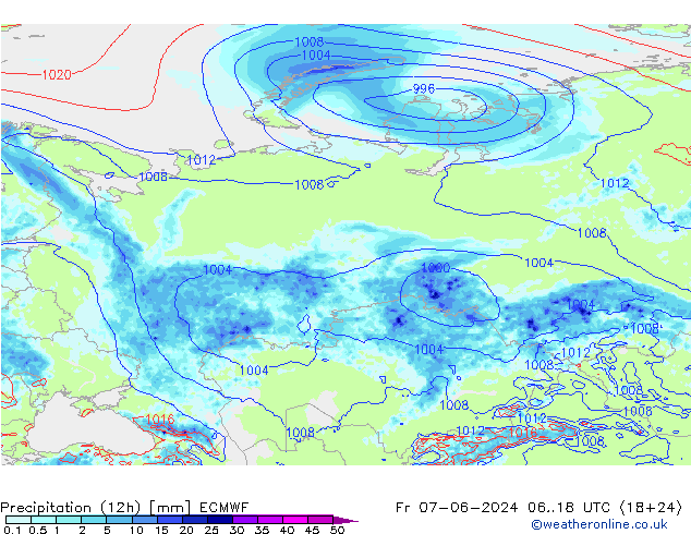 Precipitation (12h) ECMWF Fr 07.06.2024 18 UTC