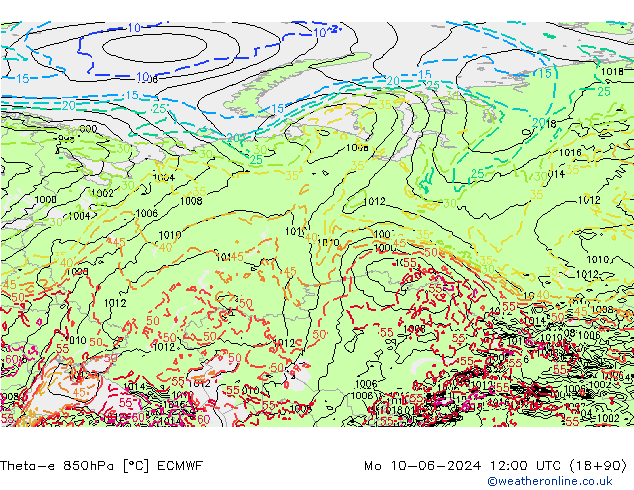 Theta-e 850hPa ECMWF  10.06.2024 12 UTC