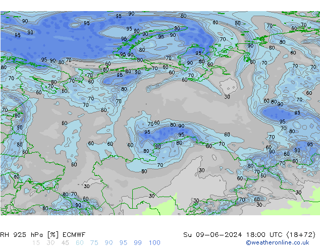 RH 925 hPa ECMWF Su 09.06.2024 18 UTC