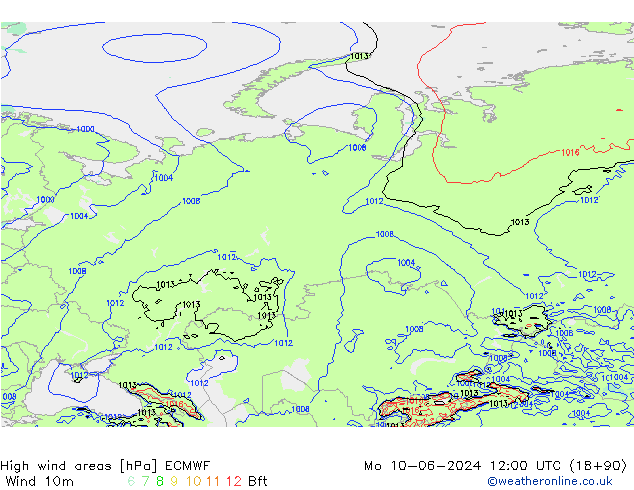 Izotacha ECMWF pon. 10.06.2024 12 UTC