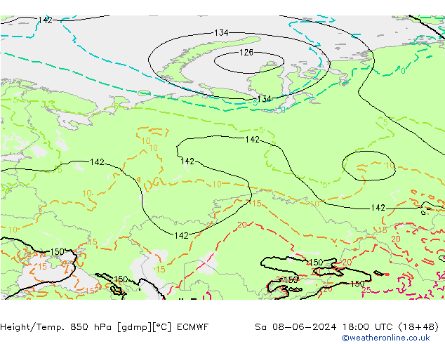 Z500/Rain (+SLP)/Z850 ECMWF Sáb 08.06.2024 18 UTC