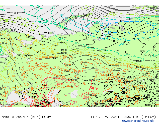 Theta-e 700hPa ECMWF Fr 07.06.2024 00 UTC