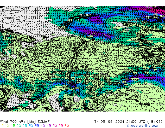 Wind 700 hPa ECMWF Th 06.06.2024 21 UTC