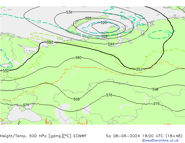 Z500/Rain (+SLP)/Z850 ECMWF Sáb 08.06.2024 18 UTC