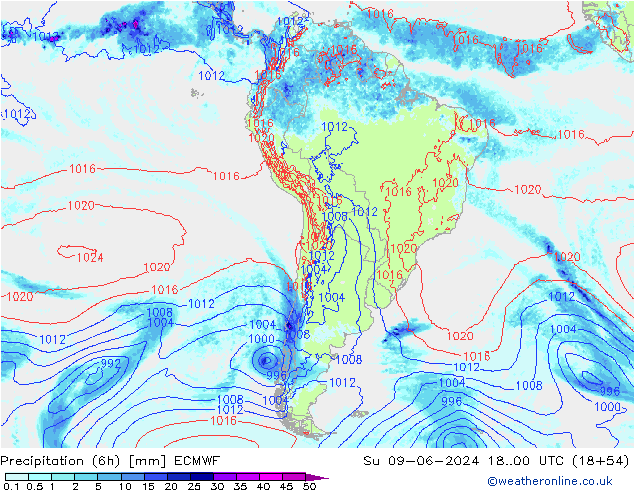 Precipitação (6h) ECMWF Dom 09.06.2024 00 UTC