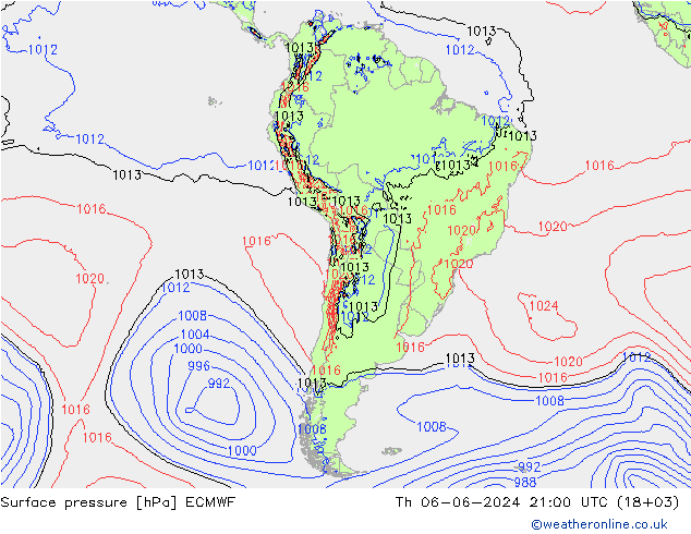 Surface pressure ECMWF Th 06.06.2024 21 UTC