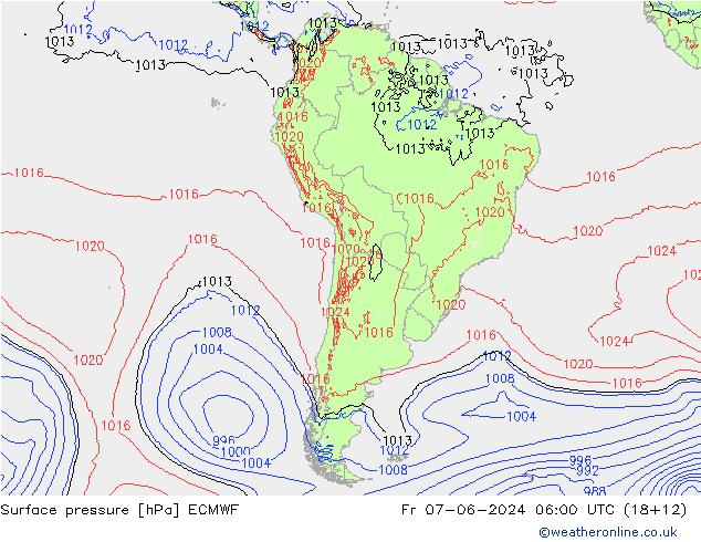 pressão do solo ECMWF Sex 07.06.2024 06 UTC