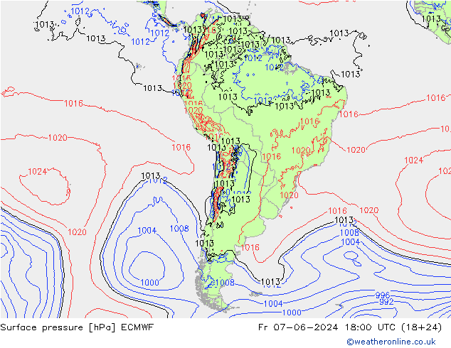 Atmosférický tlak ECMWF Pá 07.06.2024 18 UTC