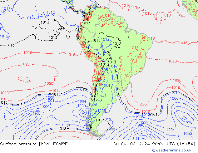 Surface pressure ECMWF Su 09.06.2024 00 UTC