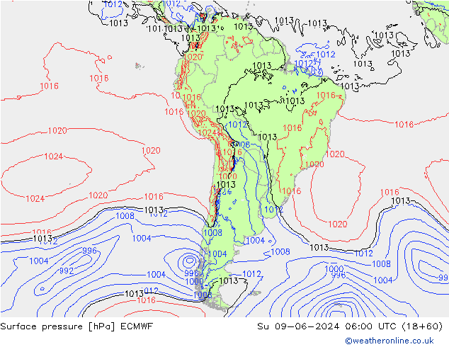 Bodendruck ECMWF So 09.06.2024 06 UTC