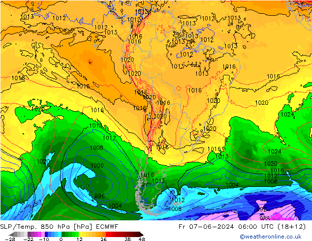 SLP/Temp. 850 hPa ECMWF Fr 07.06.2024 06 UTC