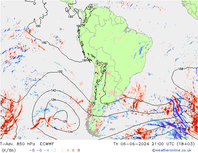 T-Adv. 850 hPa ECMWF Čt 06.06.2024 21 UTC