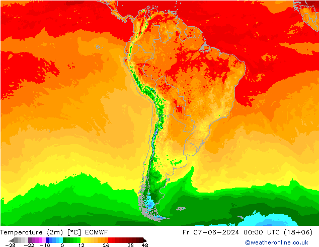 Temperature (2m) ECMWF Fr 07.06.2024 00 UTC