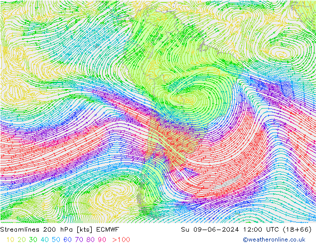 Stroomlijn 200 hPa ECMWF zo 09.06.2024 12 UTC