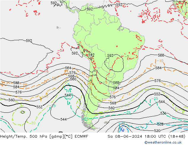 Geop./Temp. 500 hPa ECMWF sáb 08.06.2024 18 UTC