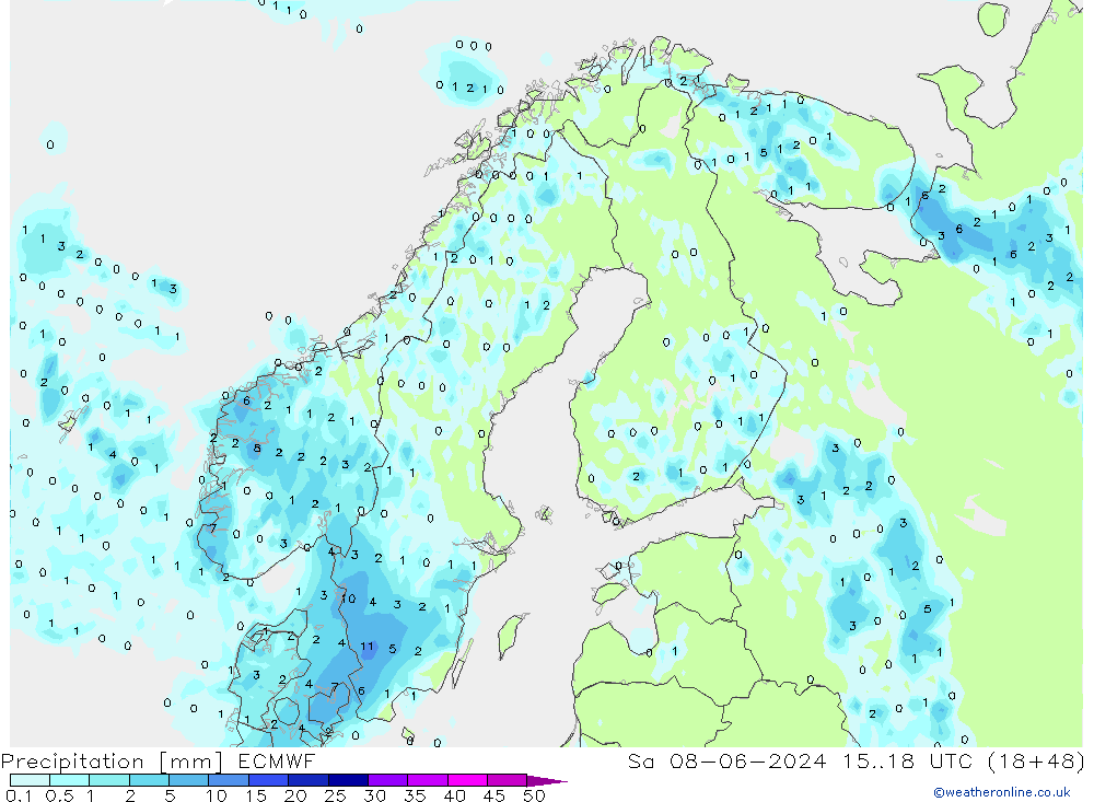 осадки ECMWF сб 08.06.2024 18 UTC