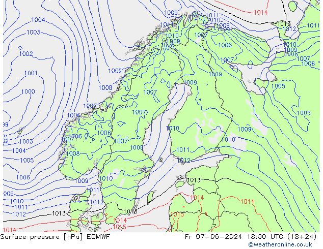 Luchtdruk (Grond) ECMWF vr 07.06.2024 18 UTC