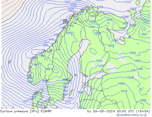 Pressione al suolo ECMWF dom 09.06.2024 00 UTC