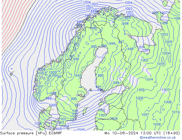 pressão do solo ECMWF Seg 10.06.2024 12 UTC