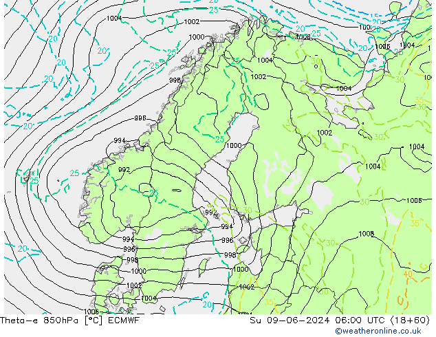 Theta-e 850hPa ECMWF Ne 09.06.2024 06 UTC