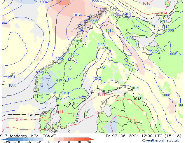 Druktendens (+/-) ECMWF vr 07.06.2024 12 UTC