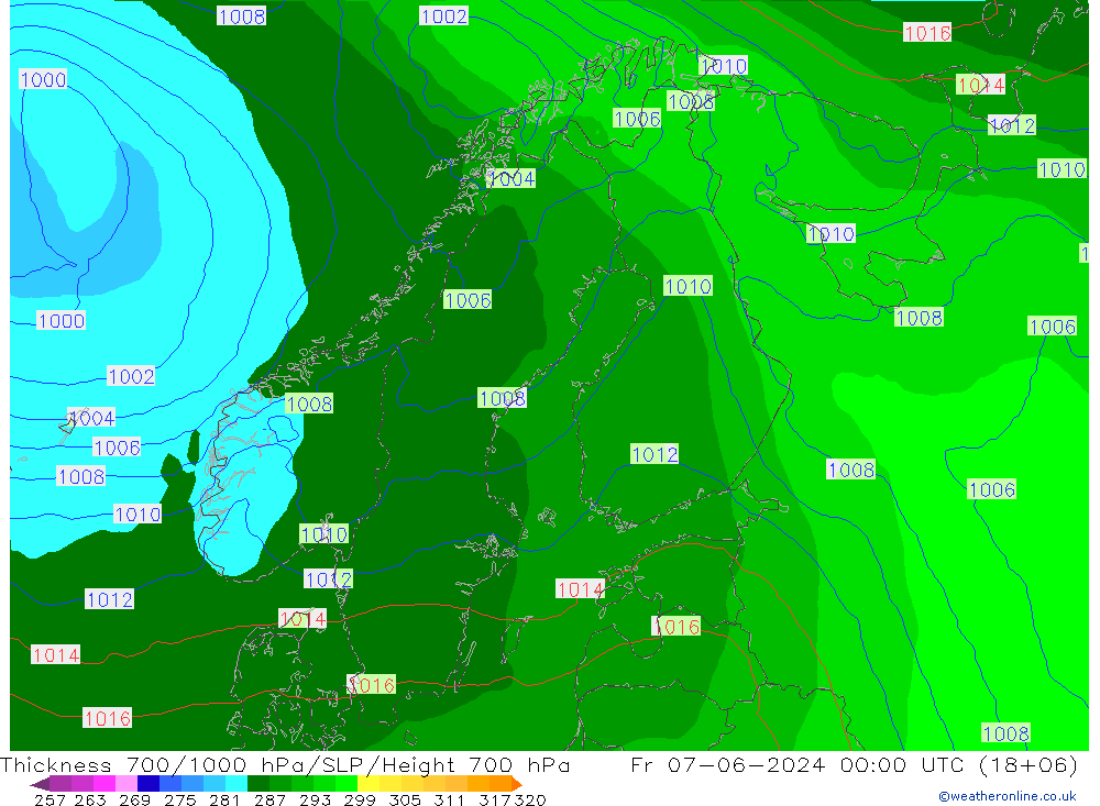 Schichtdicke 700-1000 hPa ECMWF Fr 07.06.2024 00 UTC