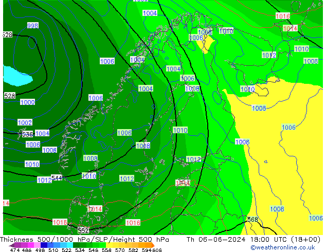 Thck 500-1000hPa ECMWF gio 06.06.2024 18 UTC