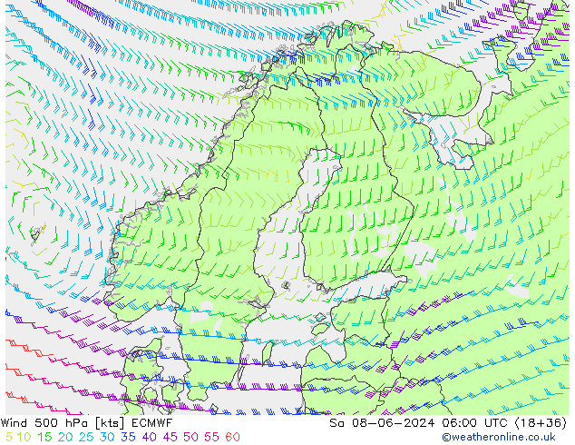 Wind 500 hPa ECMWF Sa 08.06.2024 06 UTC