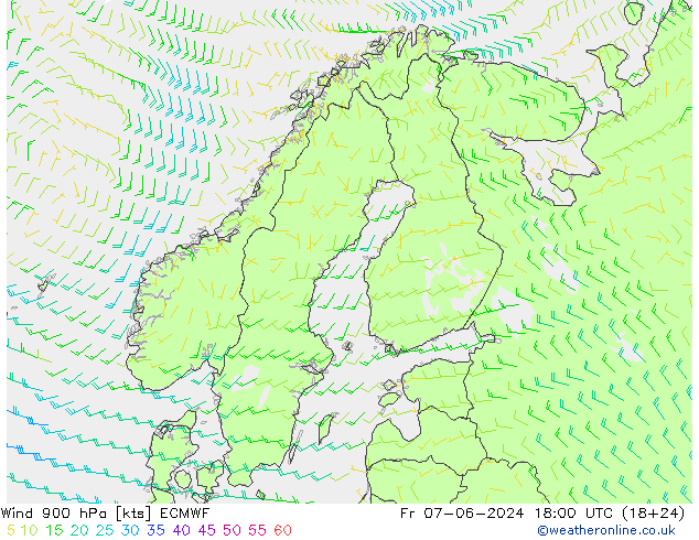 风 900 hPa ECMWF 星期五 07.06.2024 18 UTC