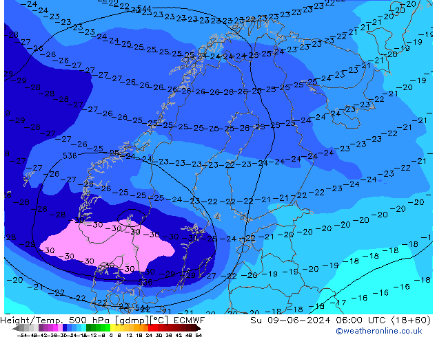 Z500/Rain (+SLP)/Z850 ECMWF dom 09.06.2024 06 UTC