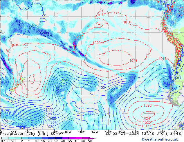 Precipitation (6h) ECMWF Sa 08.06.2024 18 UTC