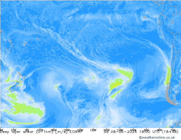 Deep layer shear (0-1km) ECMWF Sa 08.06.2024 18 UTC