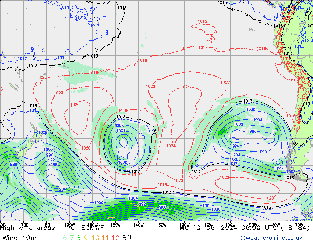 High wind areas ECMWF lun 10.06.2024 06 UTC