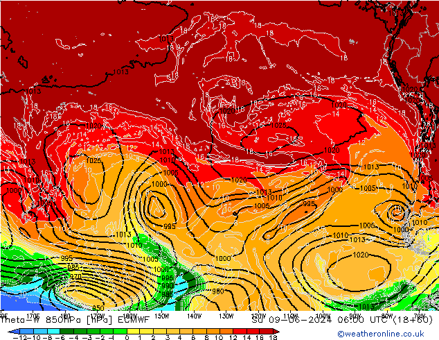 Theta-W 850hPa ECMWF Su 09.06.2024 06 UTC