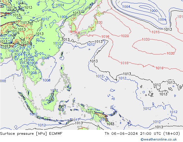 pressão do solo ECMWF Qui 06.06.2024 21 UTC