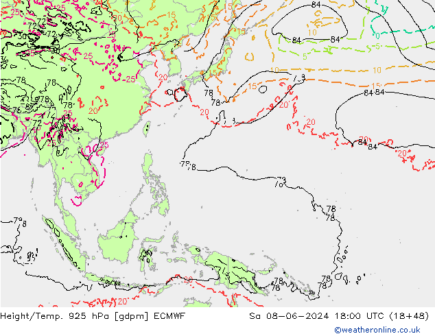 Geop./Temp. 925 hPa ECMWF sáb 08.06.2024 18 UTC