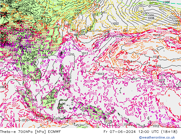 Theta-e 700hPa ECMWF Fr 07.06.2024 12 UTC