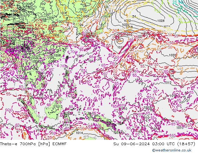 Theta-e 700hPa ECMWF Su 09.06.2024 03 UTC