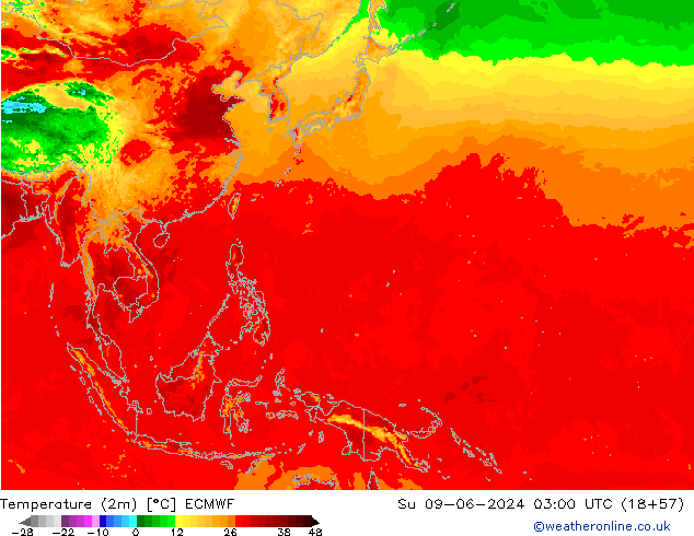 Temperature (2m) ECMWF Ne 09.06.2024 03 UTC