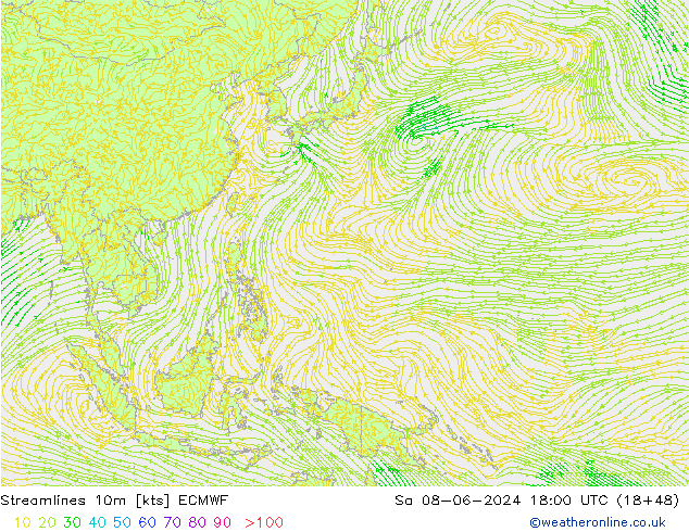 Streamlines 10m ECMWF Sa 08.06.2024 18 UTC