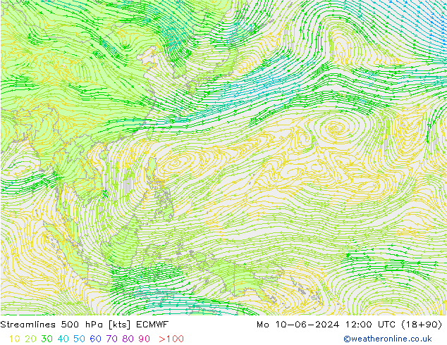 ветер 500 гПа ECMWF пн 10.06.2024 12 UTC
