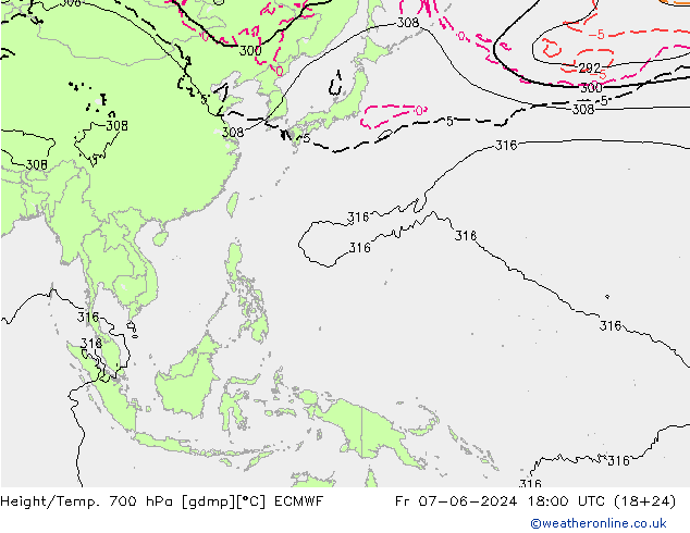 Height/Temp. 700 hPa ECMWF Fr 07.06.2024 18 UTC