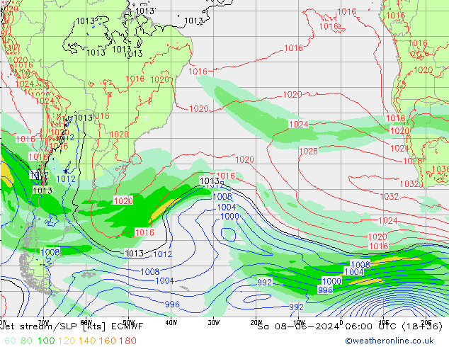 Corrente a getto ECMWF sab 08.06.2024 06 UTC